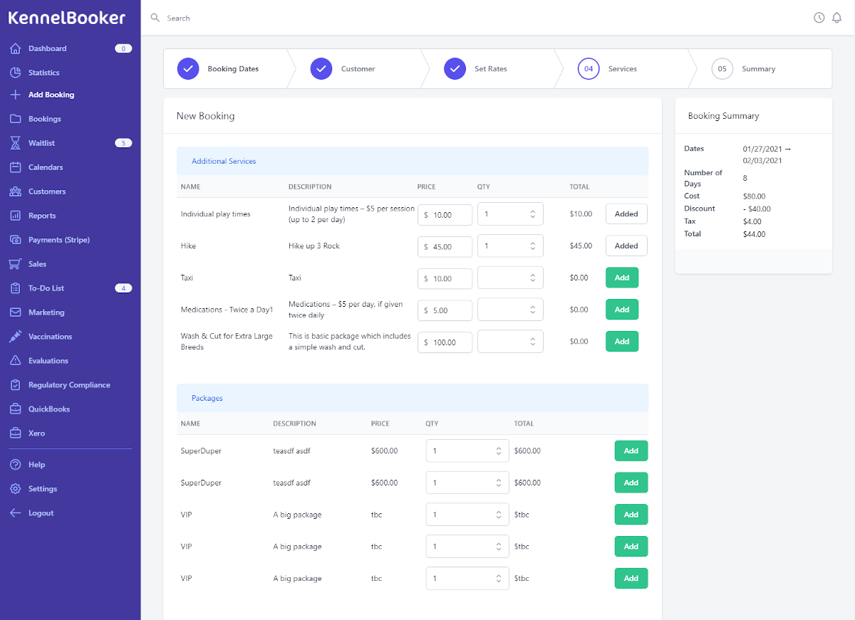 adding a new booking to your kennel software - step 4