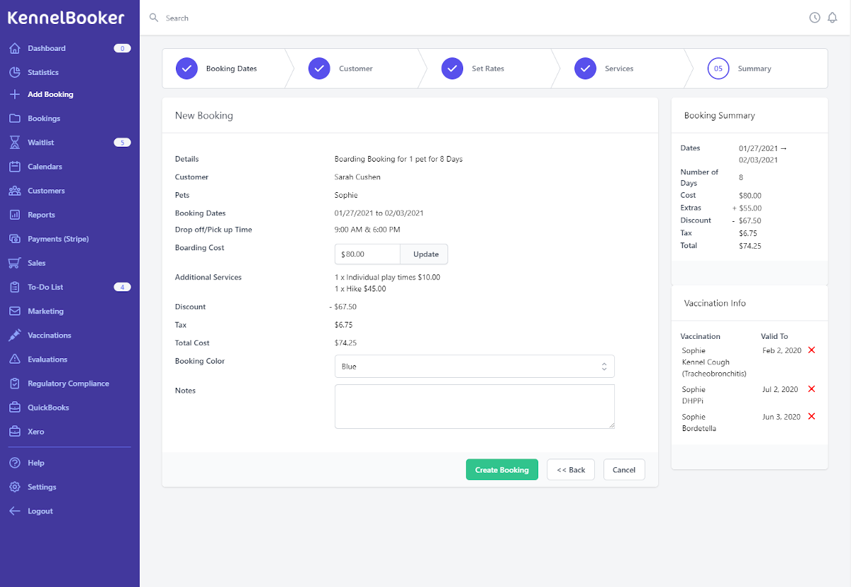 adding a new booking to your kennel software - step 5