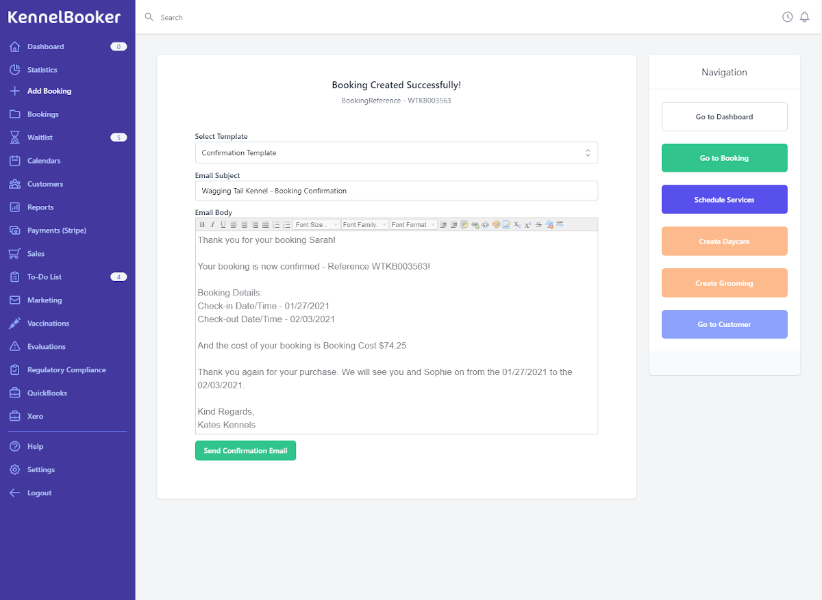 adding a new booking to your kennel software - step 6