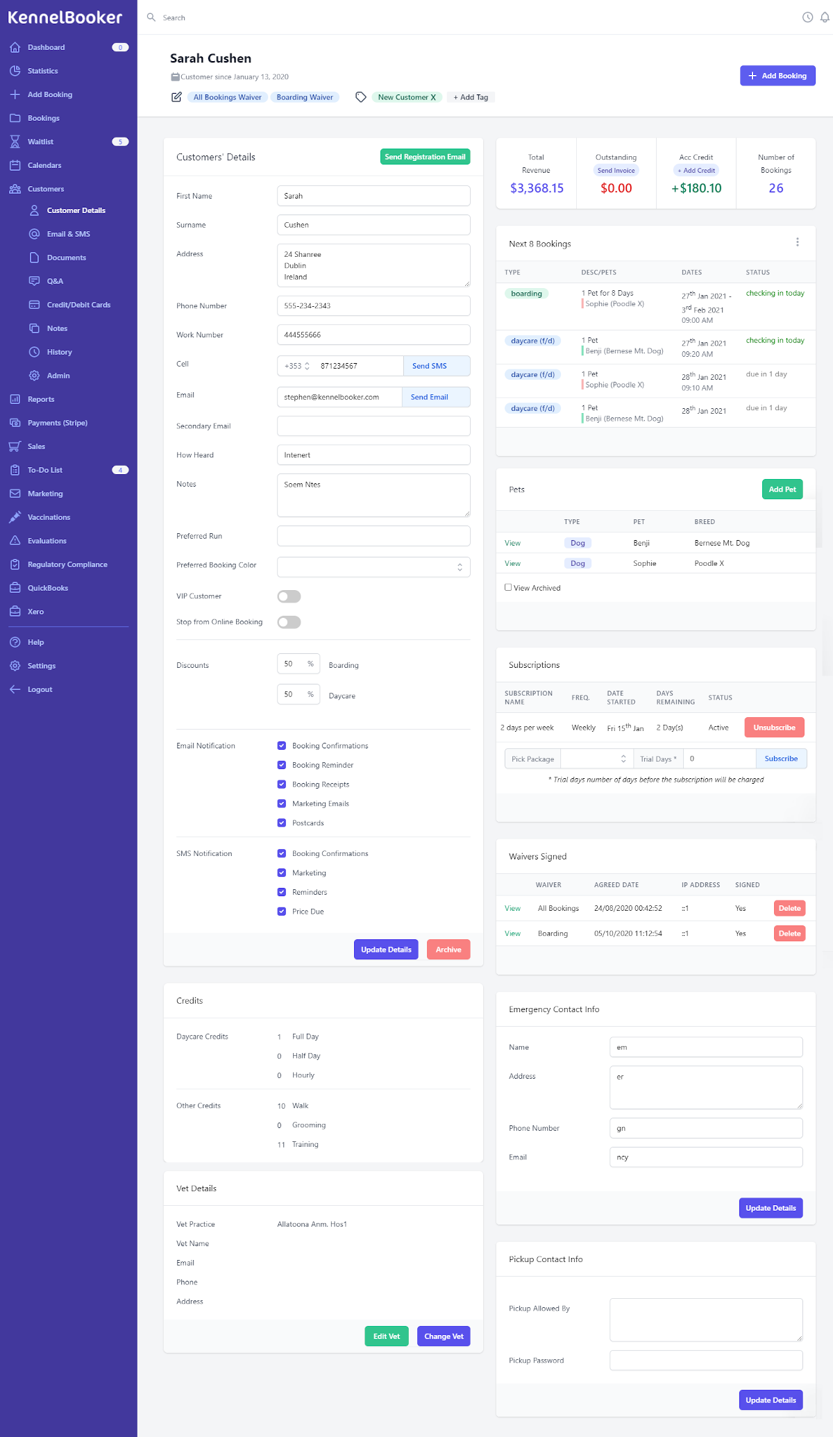 detailed view of your customers account details