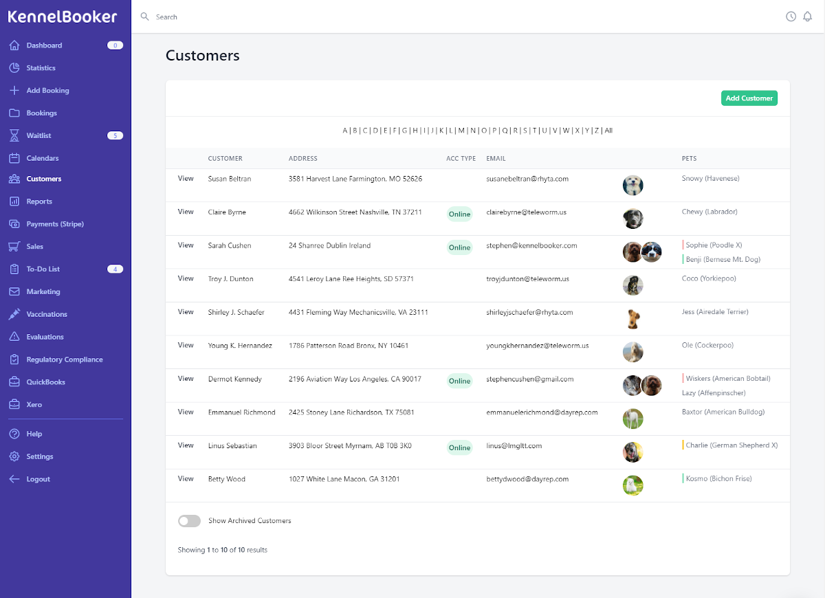 a list of all your customers add to your kennel software solution