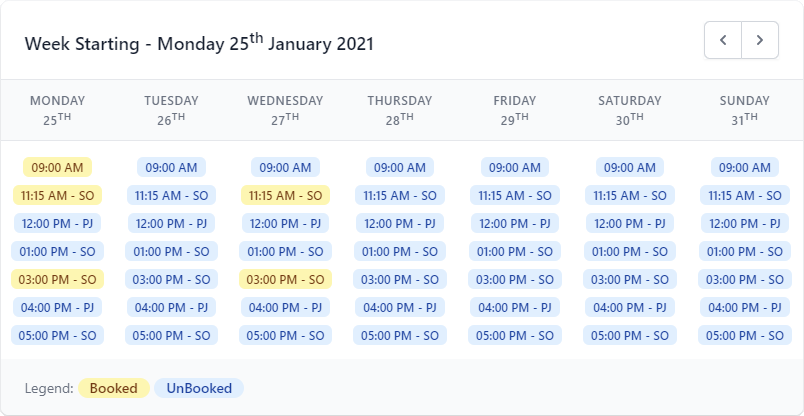 KennelBooker grooming calendar with colour-coded groomers