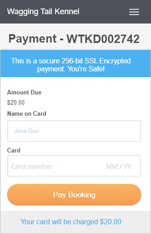 Online payment screen