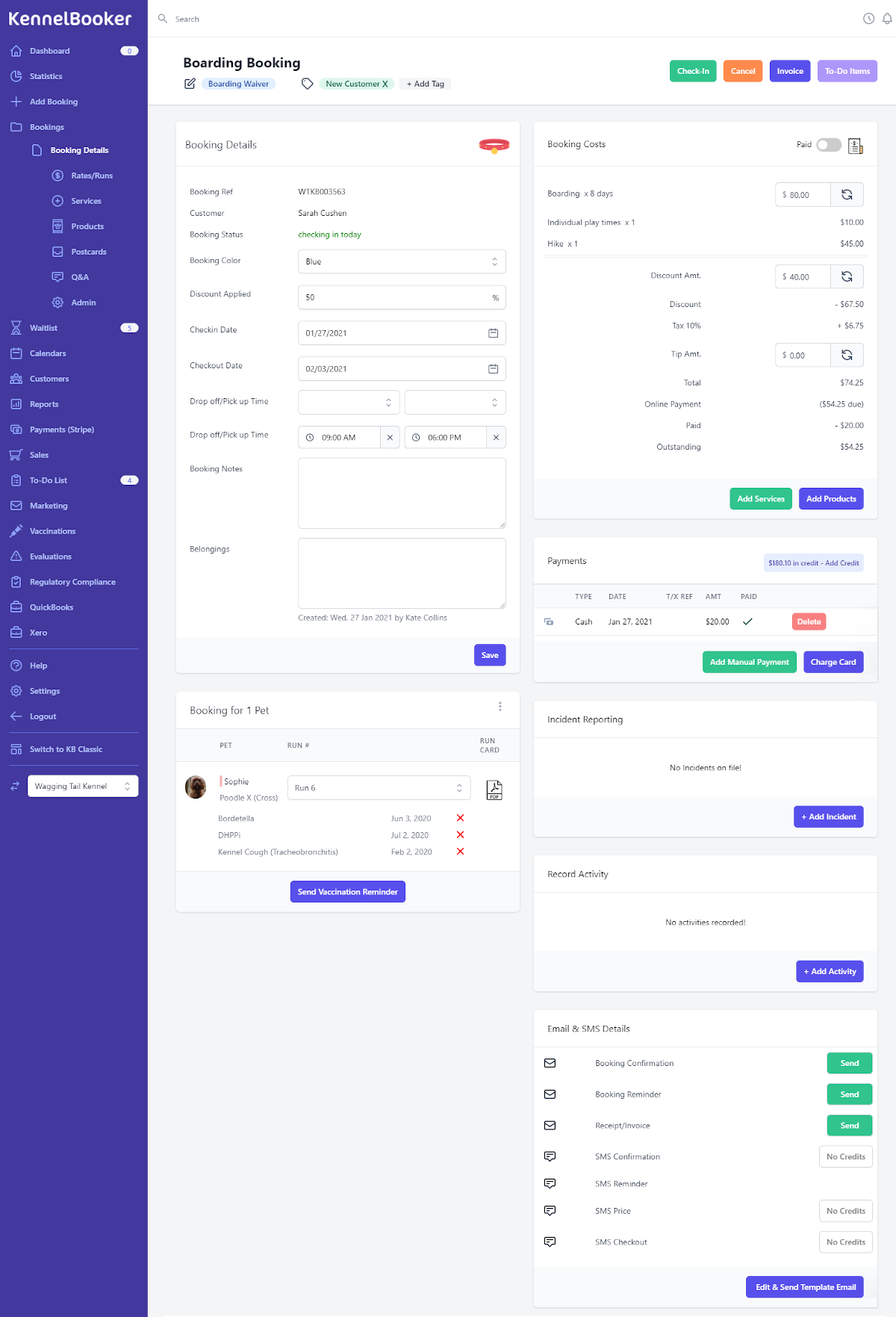 KennelBooker booking detail screen