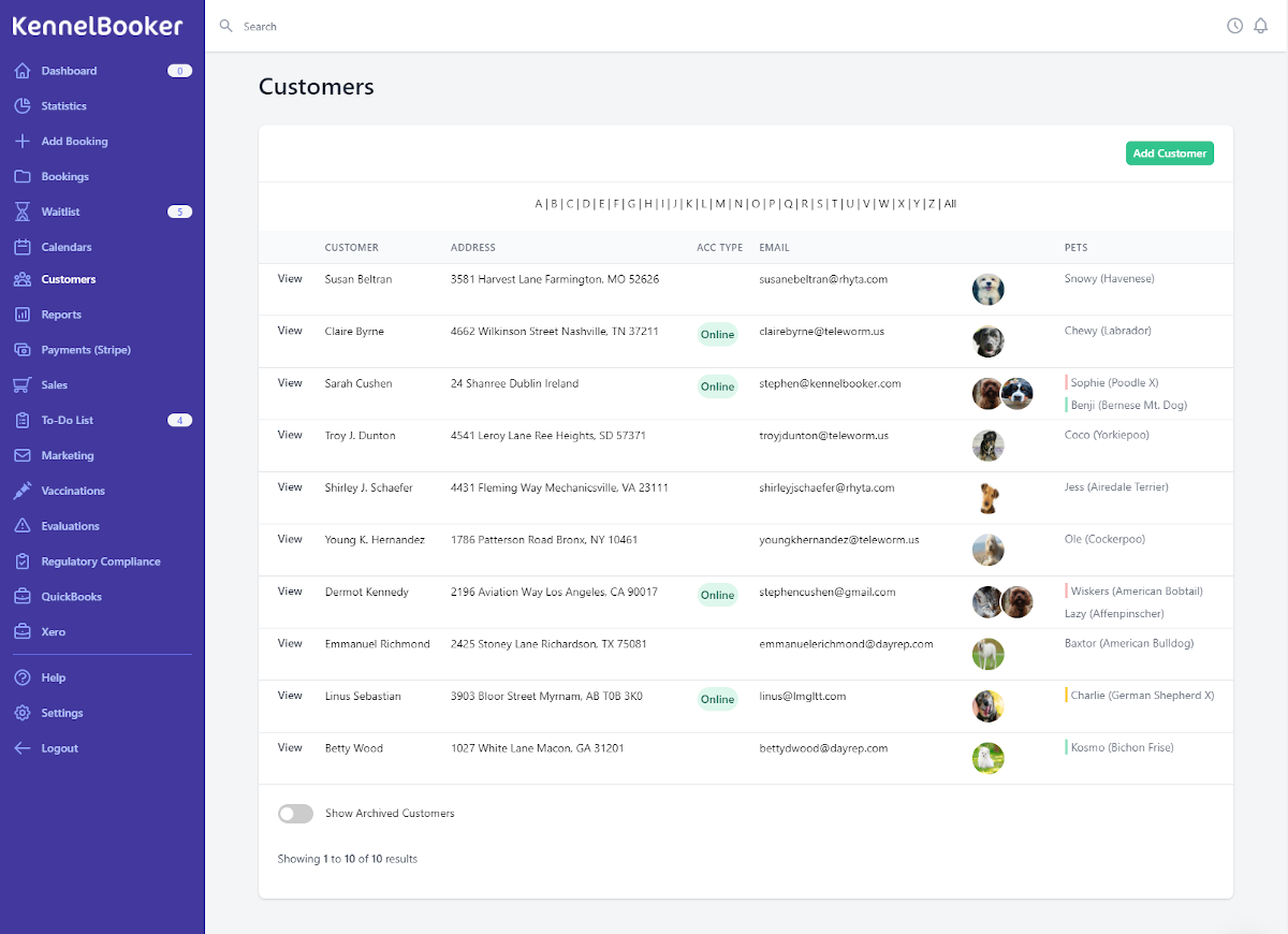 KennelBooker customer search